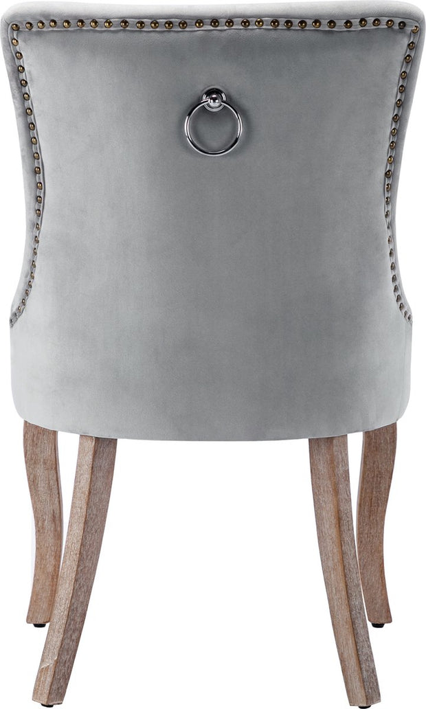 Deluxe Eetkamerstoelen - Grijs (2 stuks) – Gestoffeerde Stoelen met Massief Houten Poten en Fluwelen Bekleding