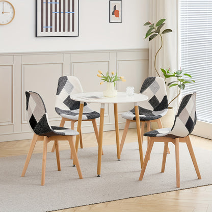Eetkamerstoel – Stoel – Kuipstoel – Eetkamerstoelen – Keukenstoel – Scandinavisch Design – Ergonomisch – Beukenhouten Poten – Linnen Bekleding – Sponsvulling – Zwart-Wit Geruit