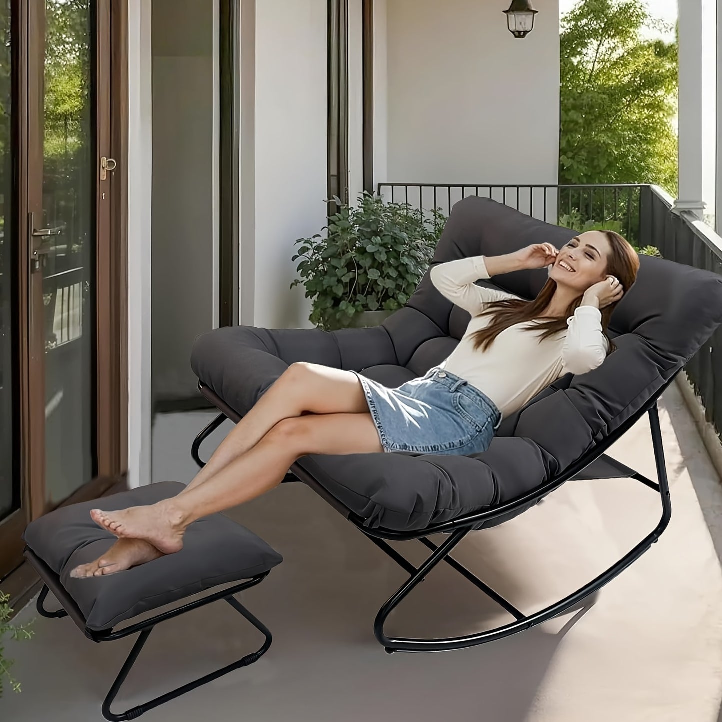 Schommelstoel – Draaifauteuil – Relaxstoel – Loungestoel – Stoel Zwart – Handmatige Verstelbare Rugleuning – 360° Draaifunctie