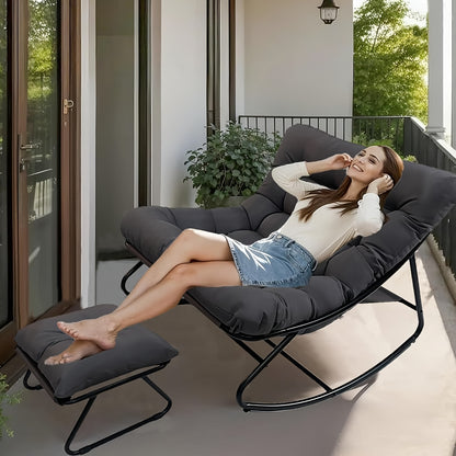 Schommelstoel – Draaifauteuil – Relaxstoel – Loungestoel – Stoel Zwart – Handmatige Verstelbare Rugleuning – 360° Draaifunctie