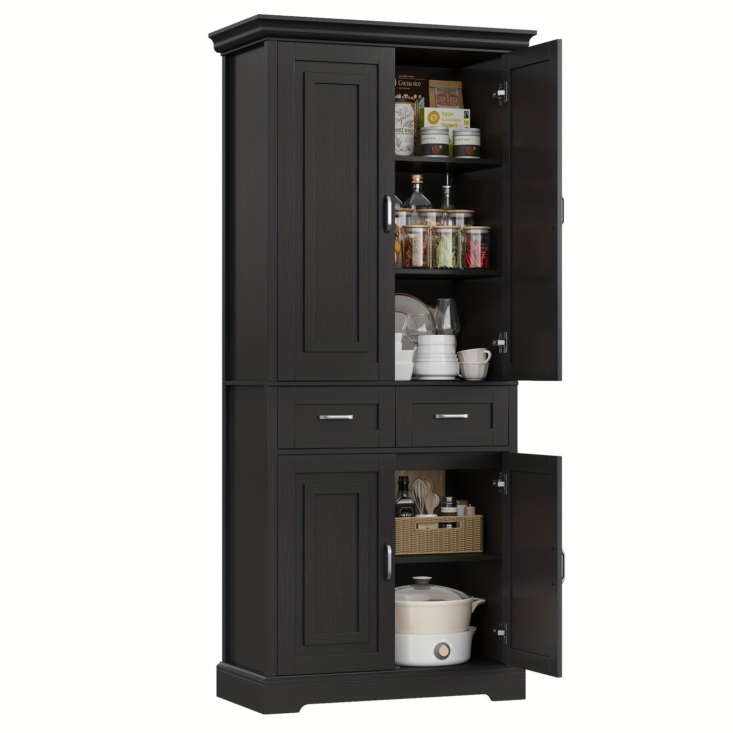 Kast – Opbergkast – Opbergmeubel – Dressoir – Dichte Kast – Wit – 4 Deuren & Lade – Stevig Hardhout & Kunststof – Ruime Staande Opbergkast