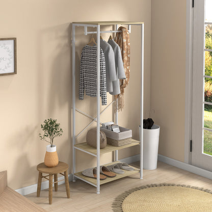 Kapstok – Schoenenrek – Jashaak – Garderoberek – Opbergmeubel – Industrieel Design – Licht Houtlook – Wit Metaal – Compact 60x40x167,5 cm – Stevig & Duurzaam