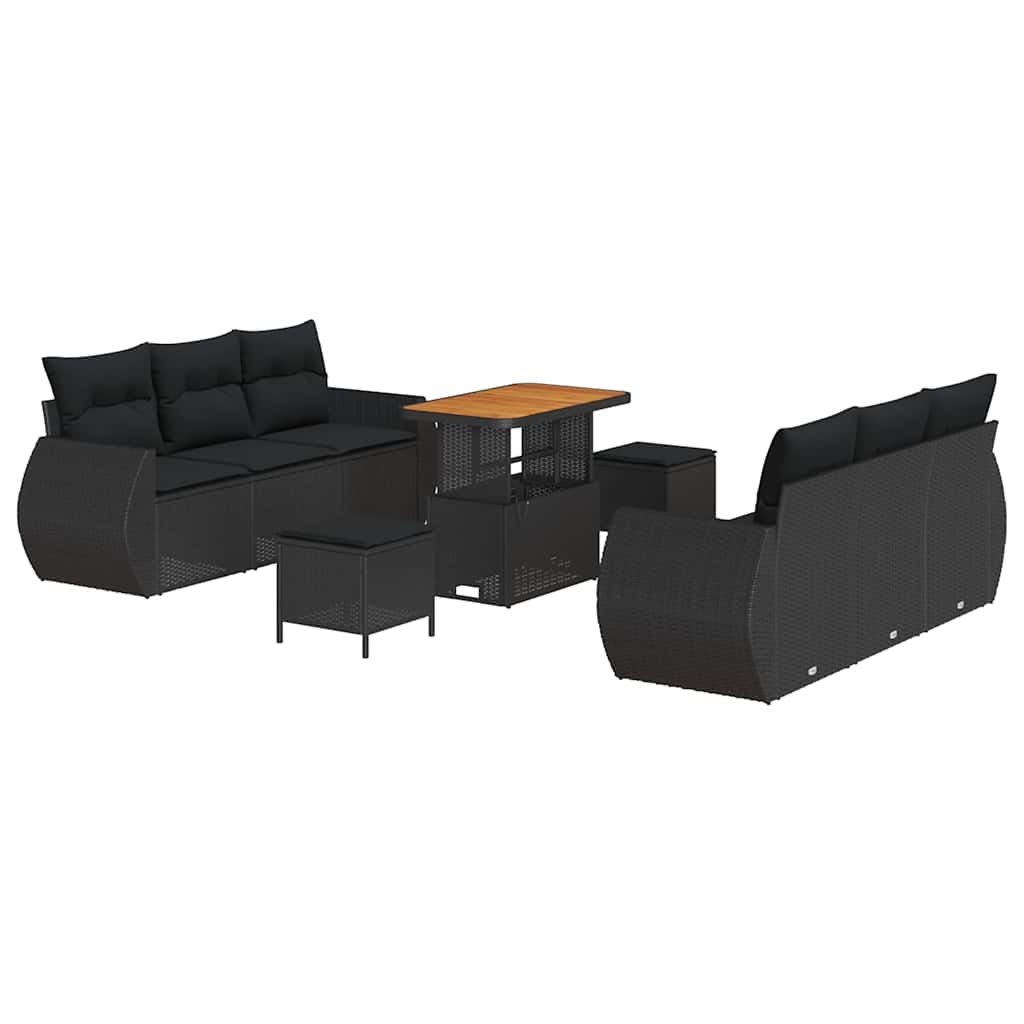 Tuinbank – Buitenbank – Loungeset – Tuinmeubel – Balkonbank – 5-zits – Handgevlochten Zwarte Rattan – Weerbestendige Kussens - Zwart