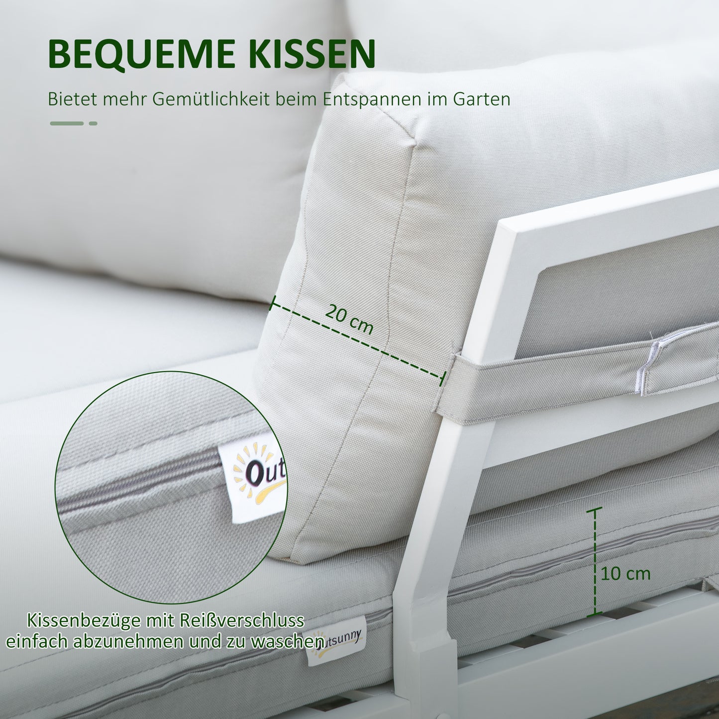 3-delige Loungeset – Tuinmeubelset – Balkonset – L-vormige Bank – Loungesofa – Lichtgewicht Aluminium – Weerbestendig & Comfortabel Kussen – Creme Wit