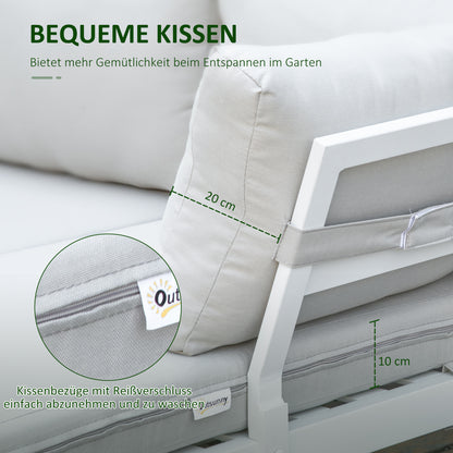 3-delige Loungeset – Tuinmeubelset – Balkonset – L-vormige Bank – Loungesofa – Lichtgewicht Aluminium – Weerbestendig & Comfortabel Kussen – Creme Wit