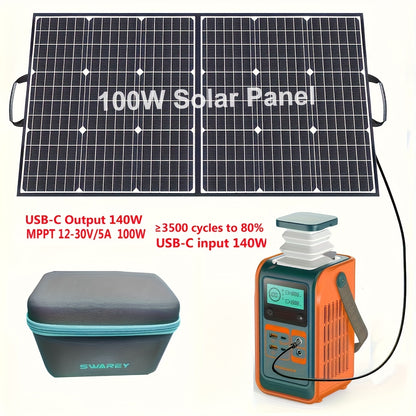 Zonnegenerator – Draagbaar Powerstation – Noodstroomvoorziening – Camping Accu – Mobiele Stroomvoorziening – 192Wh LiFePO4 Batterij – 140W Snelladen Met 100W Zonnepaneel