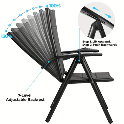 Relaxstoel – Tuinstoel – Balkonstoel – Campingstoel – Ligstoel – Grijs – Lichtgewicht Aluminium Frame – 7-voudig Verstelbare Rugleuning