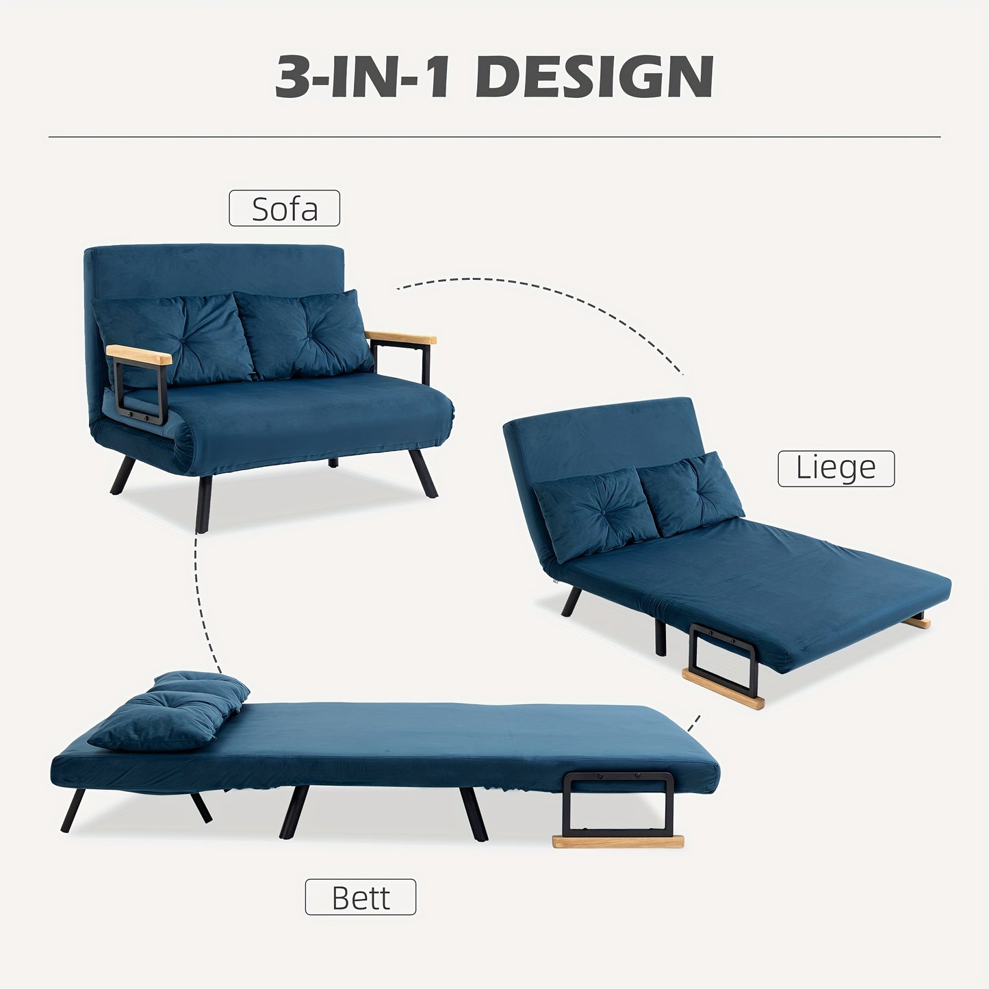Slaapbank – Bedbank – Slaapstoel – Logeerbed – Bankstel – Verstelbare Rugleuning – Velvet Stof – 102x73x81 cm – Metalen Frame – Multifunctioneel Moderne Design – Blauw