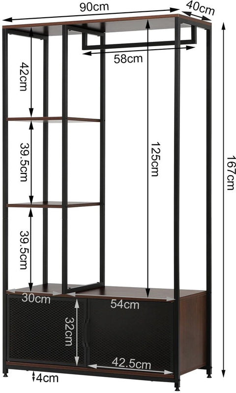 Garderoberek - Kleerhangers - Garderoberek Wand - Garderoberek Organiser - Garderoberek Schoenen - 90 cm x 40 cm x 167 cm - Licht Eiken Zwart