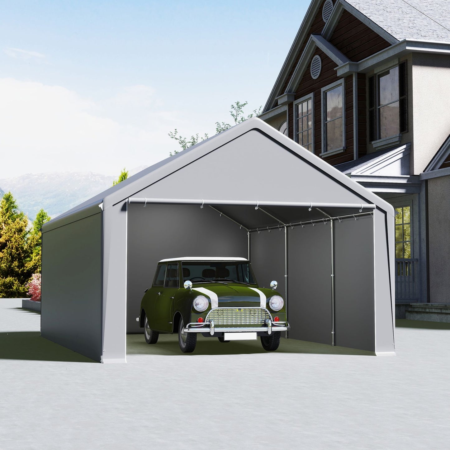 Carport Tent – Garage Tent – Opvouwbare Overkapping – Opslagtent – Auto Tent – 4x6 Meter – Stevig Metalen Frame – Afneembare Zijwanden