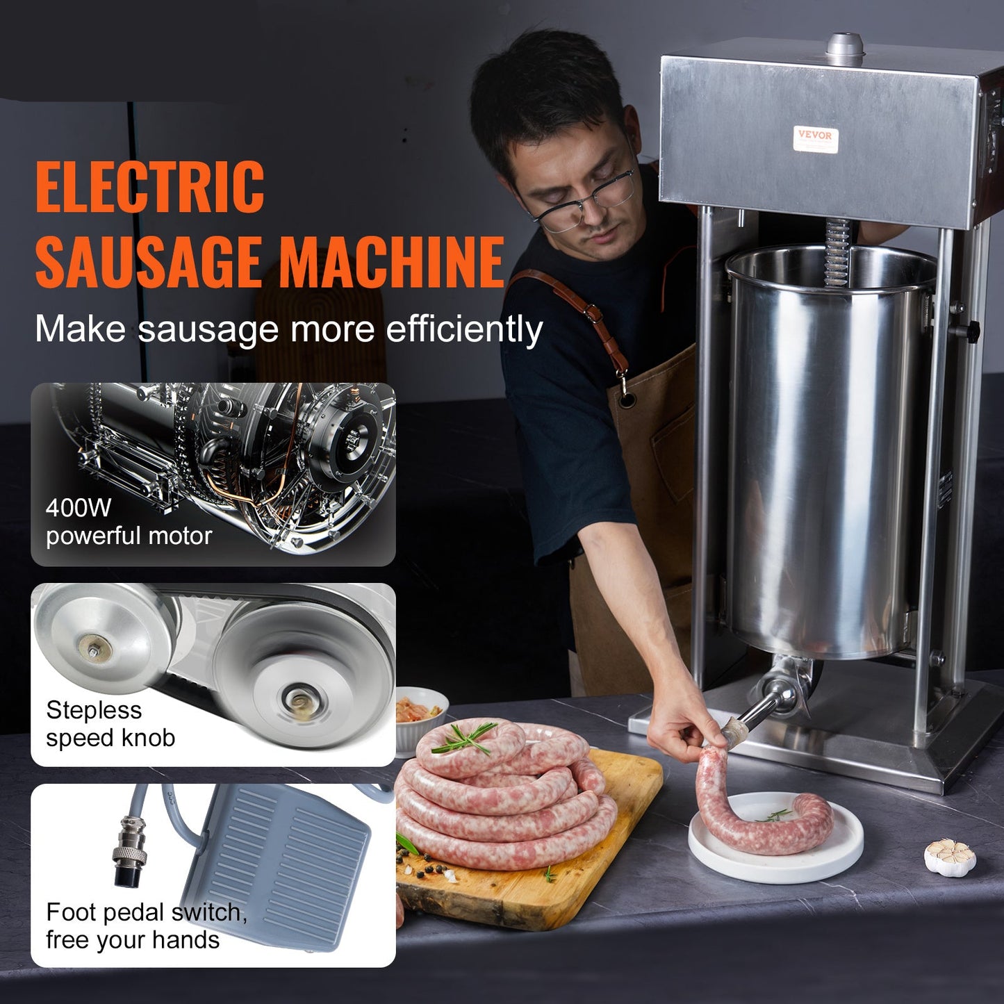 Elektrische Worstenvuller – Worstmaker – Vleesspuit – Worstenvulmachine – Worstpers – 25 Liter Inhoud – RVS 304 Voedselveilig