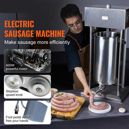 Elektrische Worstenvuller – Worstmaker – Vleesspuit – Worstenvulmachine – Worstpers – 25 Liter Inhoud – RVS 304 Voedselveilig