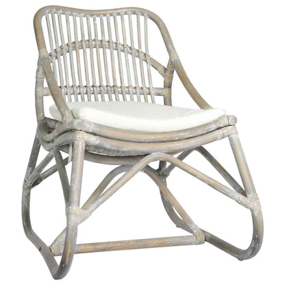 Rotan Stoel – Rotan Fauteuil – Tuinstoel – Loungestoel – Armstoel – Grijs – Linnen Kussen – Natuurlijke Rieten Rug