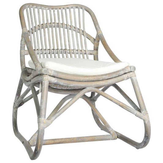 Rotan Stoel – Rotan Fauteuil – Tuinstoel – Loungestoel – Armstoel – Grijs – Linnen Kussen – Natuurlijke Rieten Rug