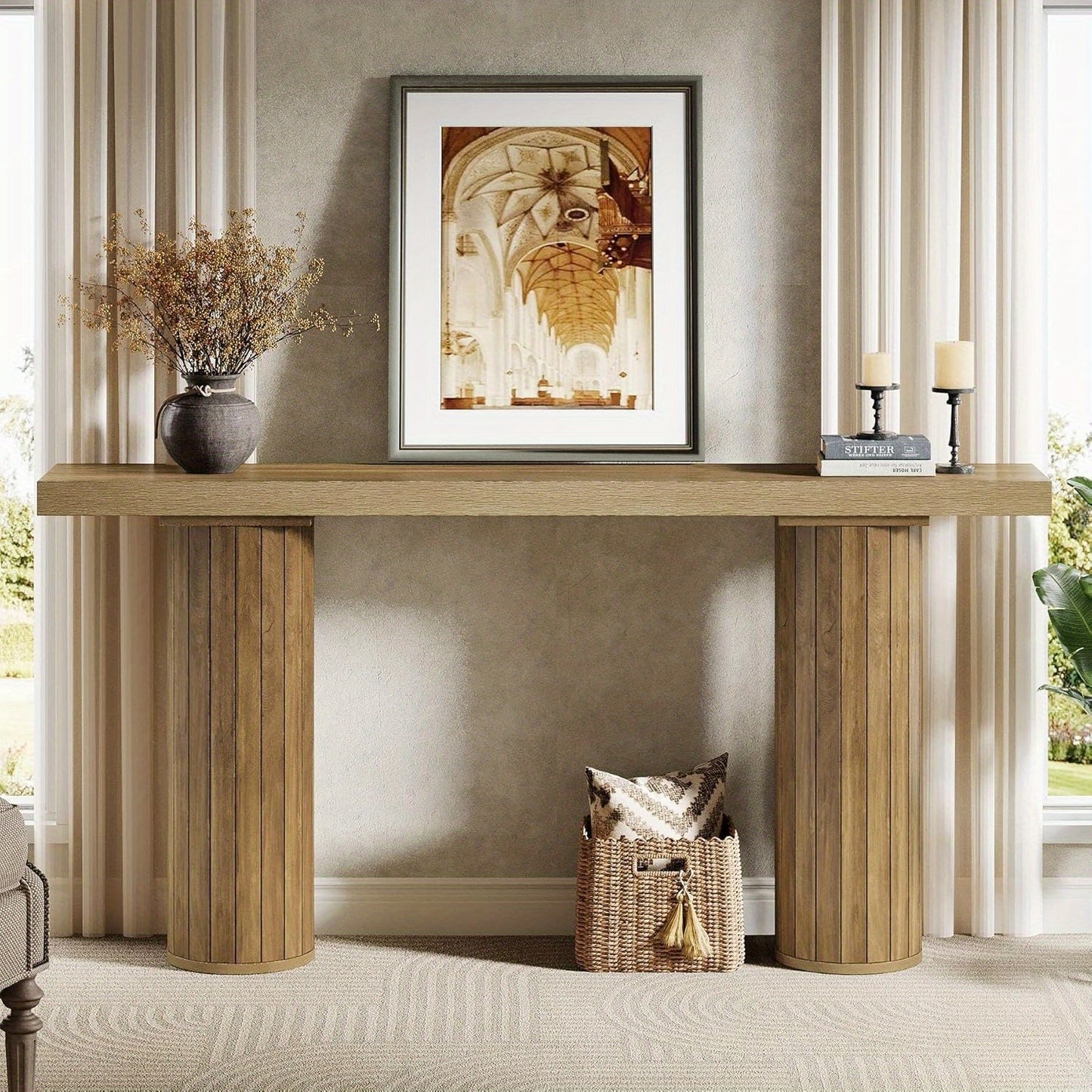 Console Tafel – Sofa Tafel – Haltafel – Smalle Tafel – Binnenkomsttafel – 160 cm Lang – Stevig Getinte Donkerbruine Afwerking