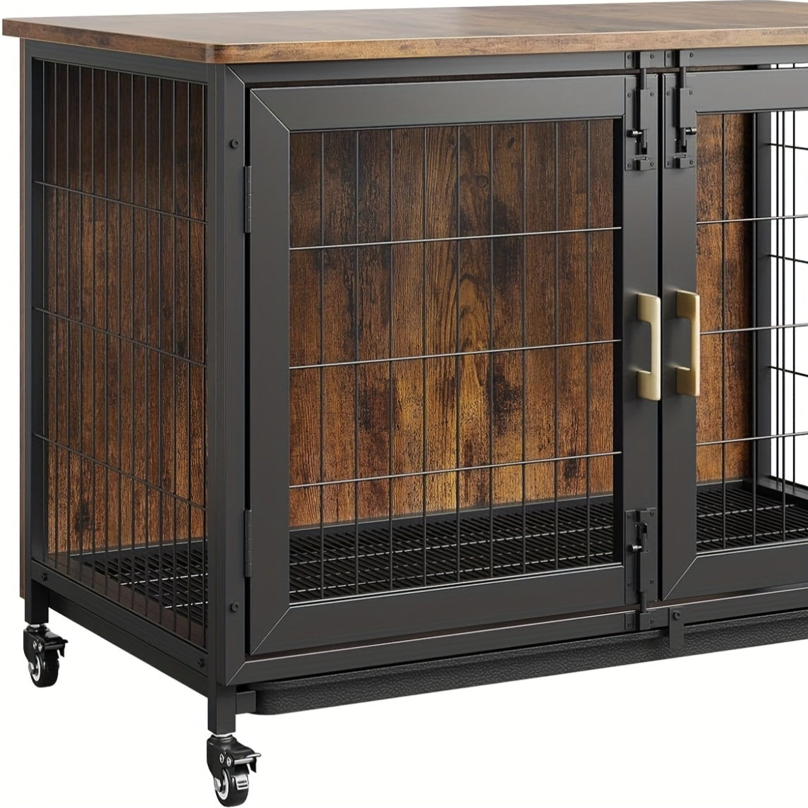 Hondenkennel Grote Maat – Hondenkooi Binnen – Hondenbench Hout – Hondenhok XL – Met Dubbele Deuren – Stevig Stalen Frame – Verplaatsbaar Met Remmen