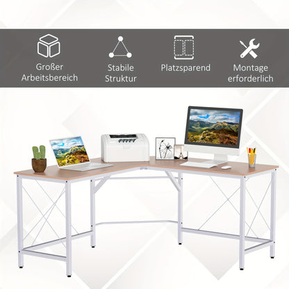 Hoekbureau – L-vormig Bureau – Computerbureau – Schrijftafel – Thuiswerkplek – Natuurlijk Kleur – Metaframe – 150x150x76 cm – Schuin Randontwerp