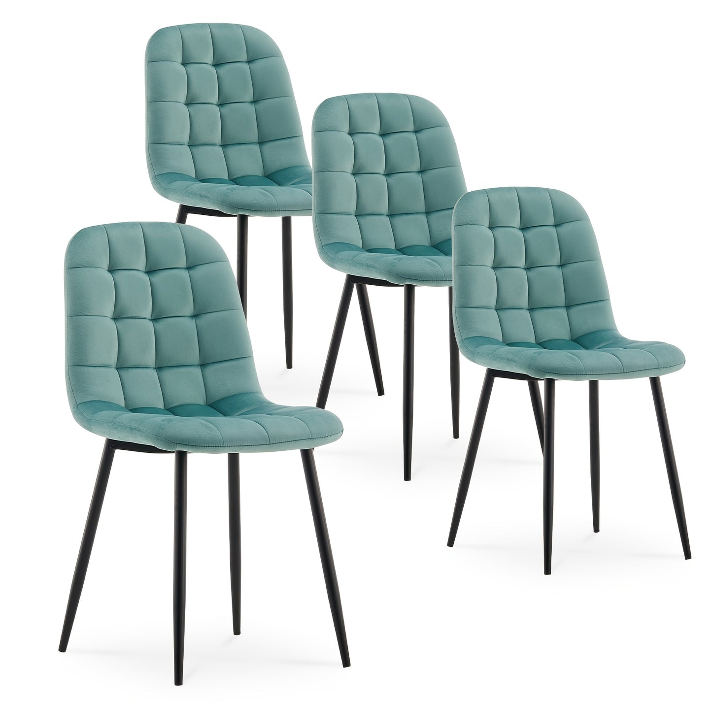 Eetkamerstoel – Stoel – Dining Chair – Zithoekstoel – Velours Stoel Groen – Set Van 4 – Hoge Rugleuning – Stabiele Metalen Poot