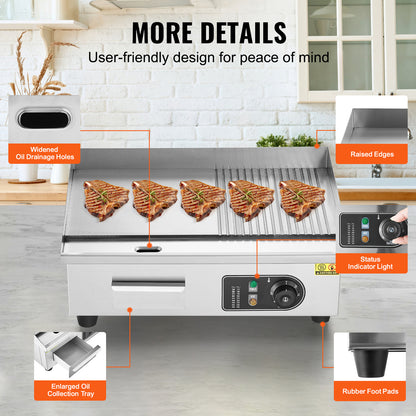 Elektrische Grillplaat – Elektrische Bakplaat – Contactgrill – Tafelgrill – Bakplaat Grill – 3200W Vermogen – 54x30 cm Groot Kookoppervlak