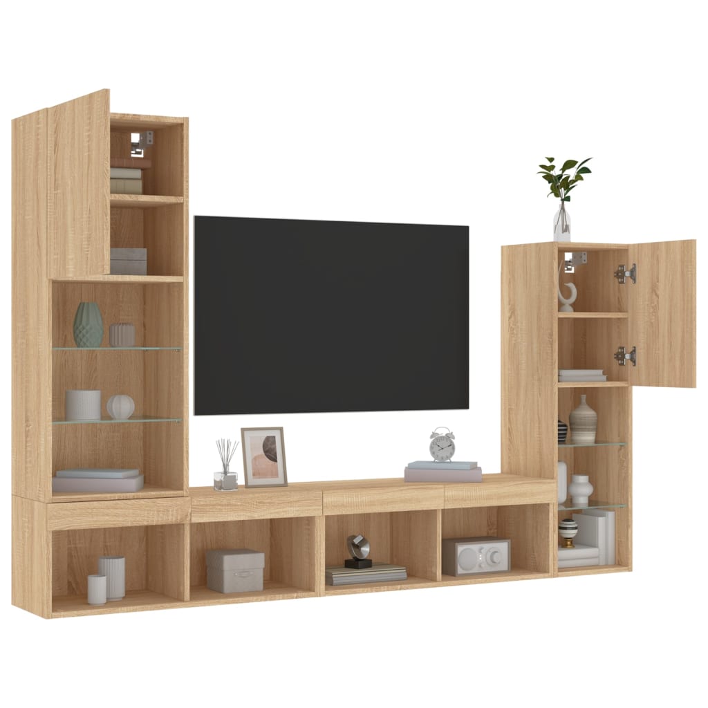 TV Wandmeubel – TV Kast – TV Meubel – Zwevend Meubel – Opbergmeubel – Sonoma Eiken – RGB LED Verlichting – Ruimtebesparend Design