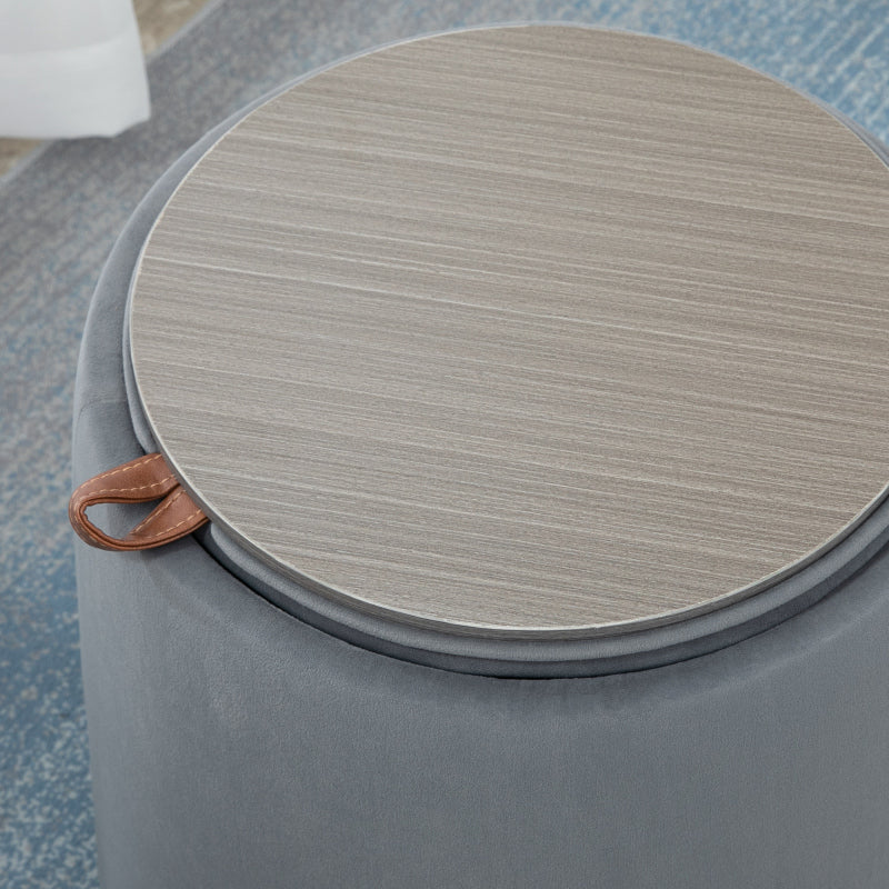 Poef – Ottoman – Zitzak – Hocker – Voetenbankje – Met Opbergruimte – Grijze Fluwelen Bekleding – Compact Formaat 44x47,5 cm