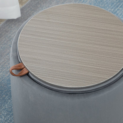 Poef – Ottoman – Zitzak – Hocker – Voetenbankje – Met Opbergruimte – Grijze Fluwelen Bekleding – Compact Formaat 44x47,5 cm