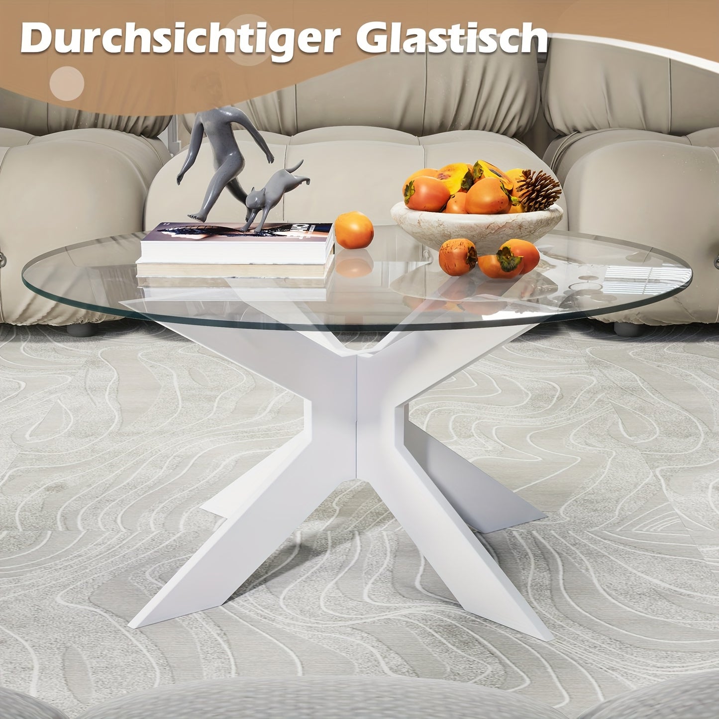 Round Coffee Table Made Of Tempered Glass, Living Room Table, Modern Sofa Table, Coffee Table, Glass Table For Living Room, Balcony, Bedroom, 80x40cm