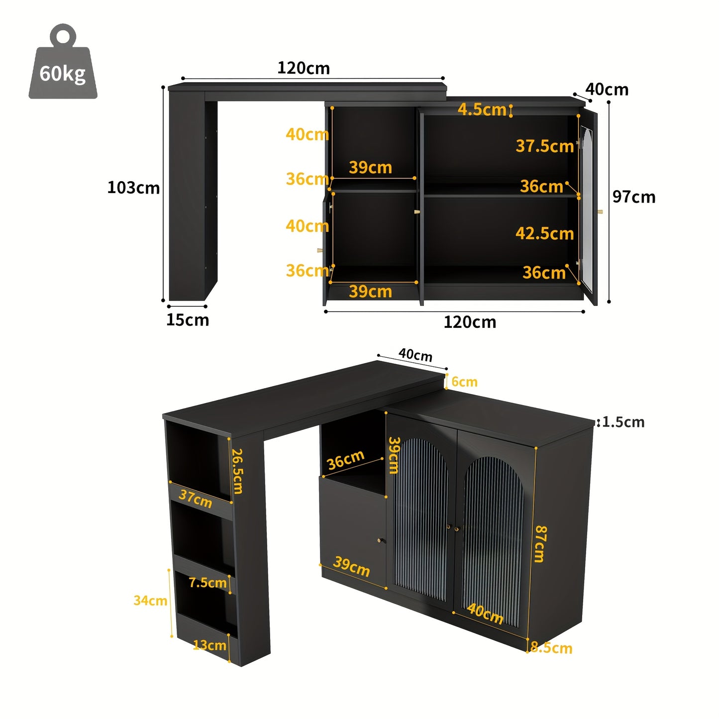 A 360-Degree Rotating Bar (Dimensions 120 X 40 X 97 Cm), Featuring a Sleek Modern Design with Black Rotating Dining And Bar Cabinets, Offering Multifunctional Storage Equipped with Glass Doors.
