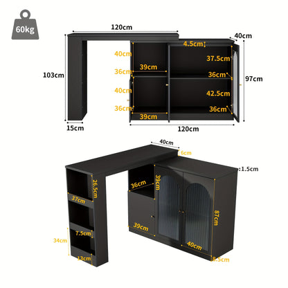 A 360-Degree Rotating Bar (Dimensions 120 X 40 X 97 Cm), Featuring a Sleek Modern Design with Black Rotating Dining And Bar Cabinets, Offering Multifunctional Storage Equipped with Glass Doors.