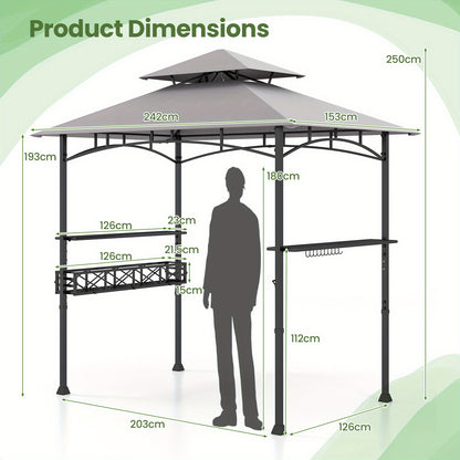 Heavy-Duty Grill Gazebo with 2 Side Shelves, Storage Basket & Hooks - CPAI-84 Flame Resistant Outdoor BBQ Canopy, Large Cooking Station Shelter with Metal Frame for Backyard, Patio, BBQs - Easy Assembly