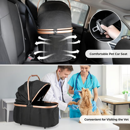 Hondenbuggy – Dierenwagen – Hondenwagen – Huisdierenwagen – Wandelwagen – 4-in-1 Multifunctioneel – Stevig Carbon Stalen Frame – Geschikt Tot 25 kg – Champagne Goud / Grijs