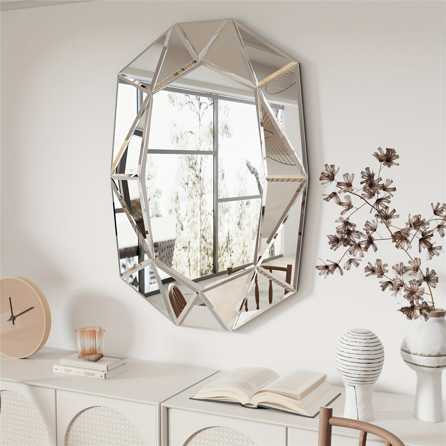 Wandspiegel – Spiegel – Muurspiegel – Badkamerspiegel – Decoratieve Spiegel – Onregelmatig Ontwerp – Facetrand Diamantvorm – 72x100 cm – Hoogwaardig Glas