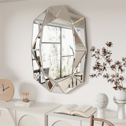Wandspiegel – Spiegel – Muurspiegel – Badkamerspiegel – Decoratieve Spiegel – Onregelmatig Ontwerp – Facetrand Diamantvorm – 72x100 cm – Hoogwaardig Glas
