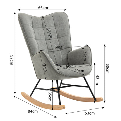 Schommelstoel – Schommelstoel Stoel Relaxstoel Rocking Chair – Grijs – Scandinavisch Design – Beukenhout Frame – Metaal – 66x84x97 cm – Comfortabele Hoogwaardige Schuimvulling