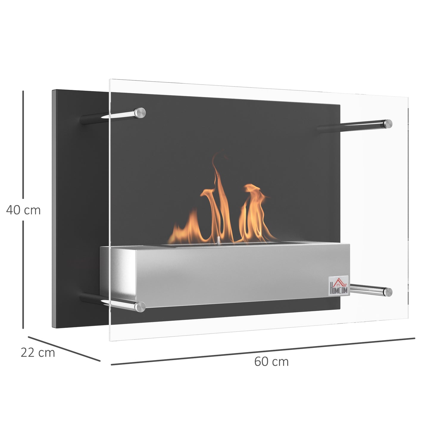 Bio-ethanolhaard – Sfeerhaard – Wandhaard – Inbouwhaard – Bio ethanol haard – Vrijstaand – Roestvrij Staal & Gehard Glas – 60x22x40 cm – Voor Ruimtes tot 25 m²