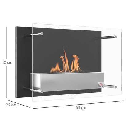 Bio-ethanolhaard – Sfeerhaard – Wandhaard – Inbouwhaard – Bio ethanol haard – Vrijstaand – Roestvrij Staal & Gehard Glas – 60x22x40 cm – Voor Ruimtes tot 25 m²