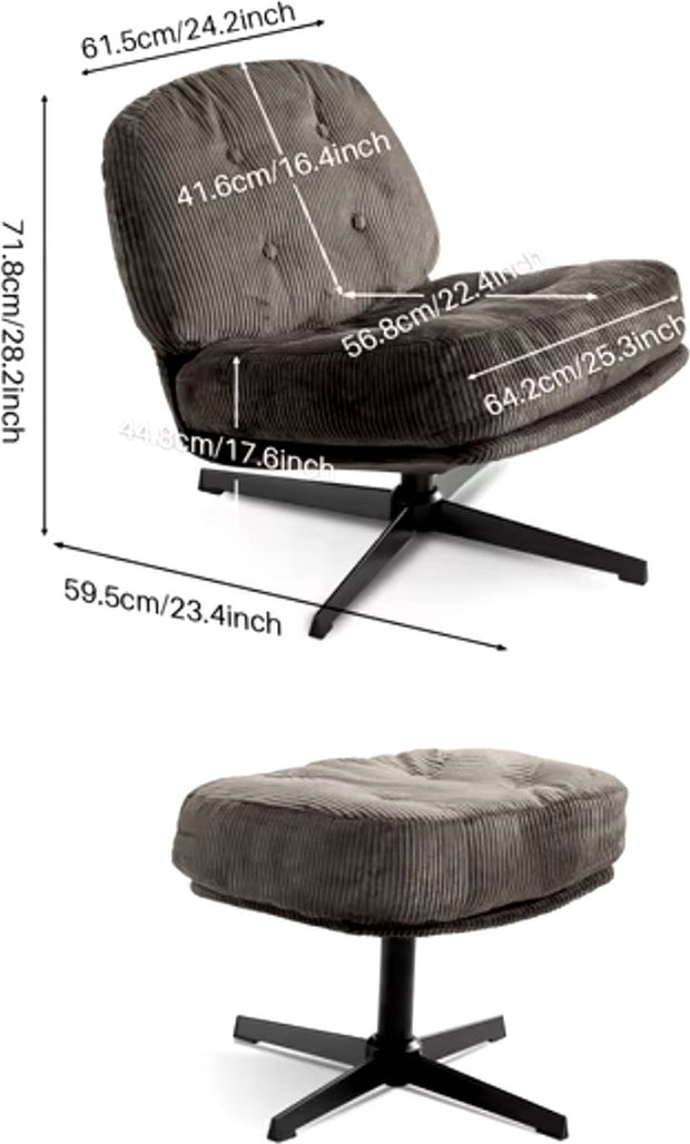 Corduroy lounge chair - Chair - Relax chair - Swivel chair - Thick cushions - With footstool - Chocolate Brown