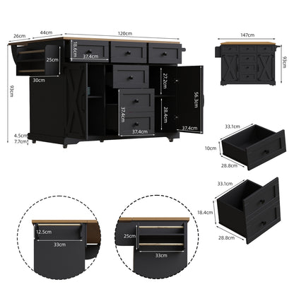 Multifunctionele Keukentrolley – Serveerwagen – Werkbank – Buffetwagen – Opbergmeubel – Zwart Met Metalen Details – Klapsysteem Tot 70 Cm – Mobiel Met Wieltjes