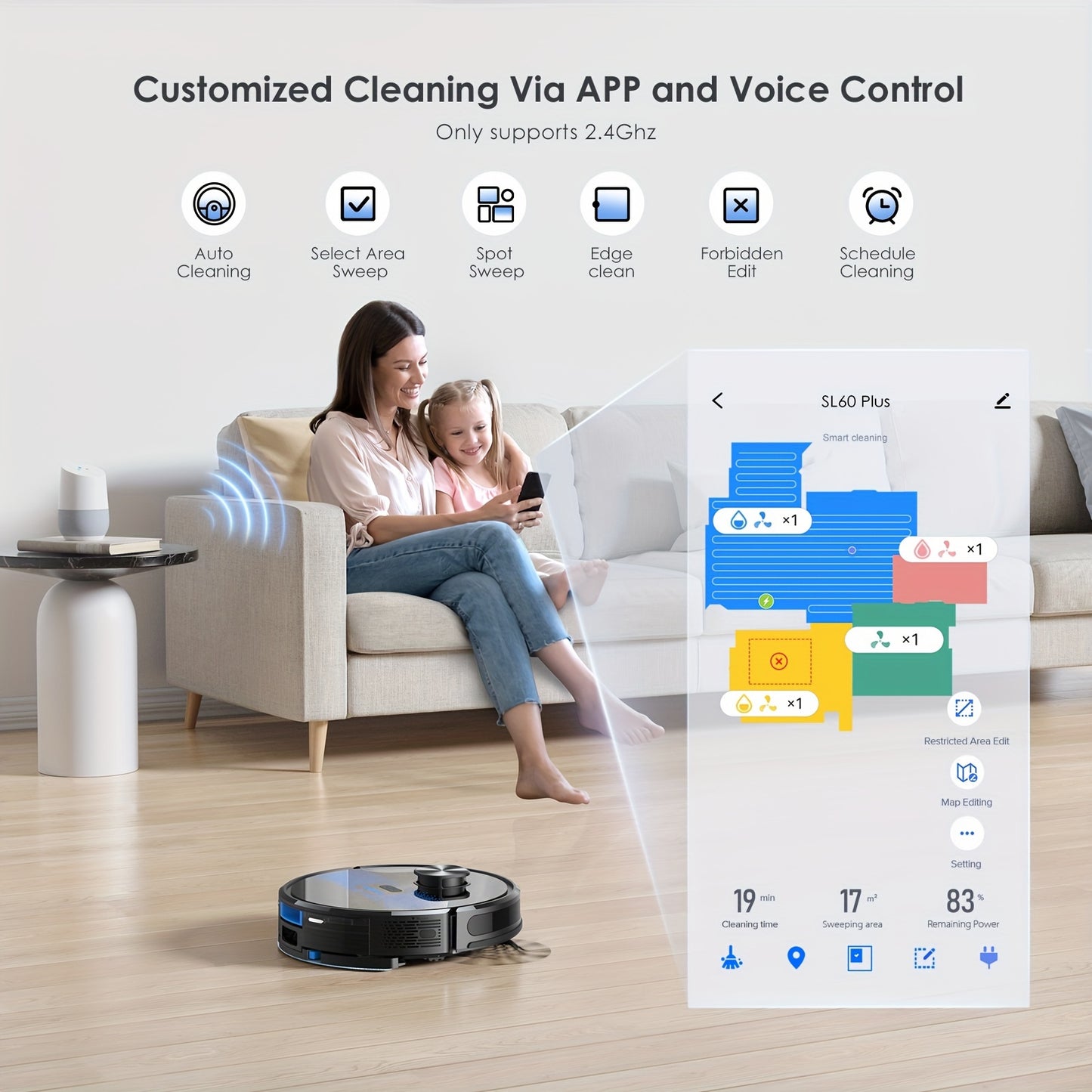 Robotstofzuiger – Dweilrobot – Stofzuiger Robot – Automatische Stofzuiger – SL60 Plus – 4000Pa Zuigkracht – Automatisch Legen Met 2,5L Zak