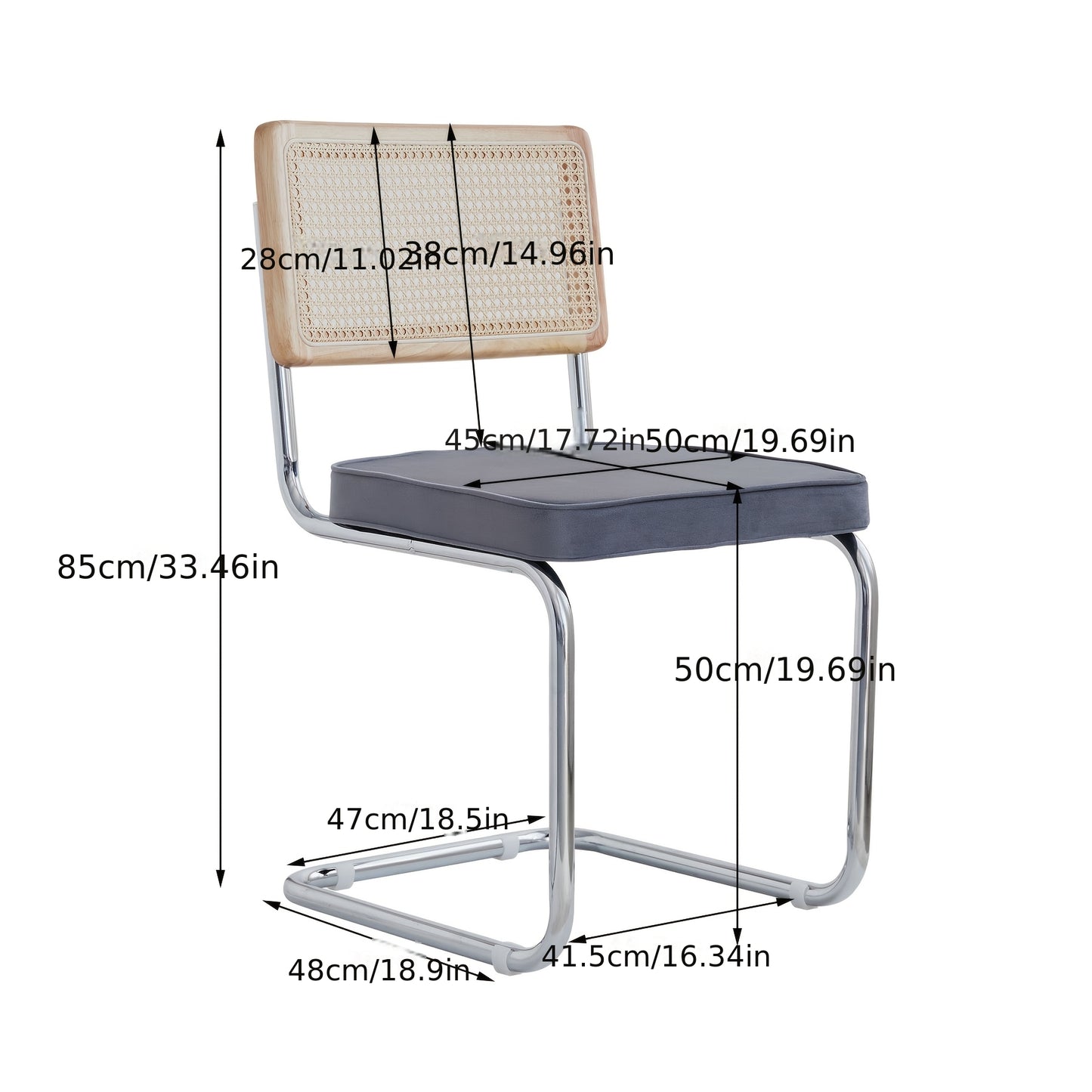 Eetkamerstoelen – Stoelen – Design Stoelen – Keukenstoelen – Set van 4 – Grijze Velvet Bekleding – Handgeweven Rieten Rugleuning – Massief Houten Frame – Comfortabele Zitting – Onderhoudsvriendelijk