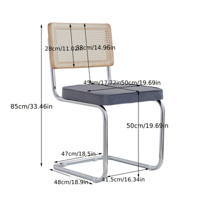 Eetkamerstoelen – Stoelen – Design Stoelen – Keukenstoelen – Set van 4 – Grijze Velvet Bekleding – Handgeweven Rieten Rugleuning – Massief Houten Frame – Comfortabele Zitting – Onderhoudsvriendelijk