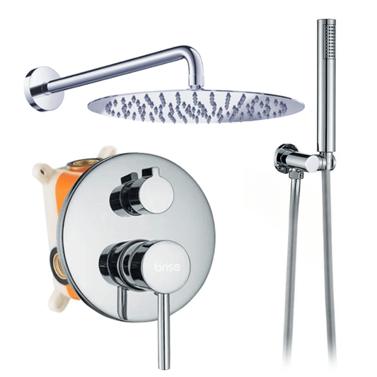 Douchekraan – Douchemengkraan – Douchethermostaat – Doucheset – Wandkraan – Regendouche 24 cm – Messing & RVS – Ultra dun design