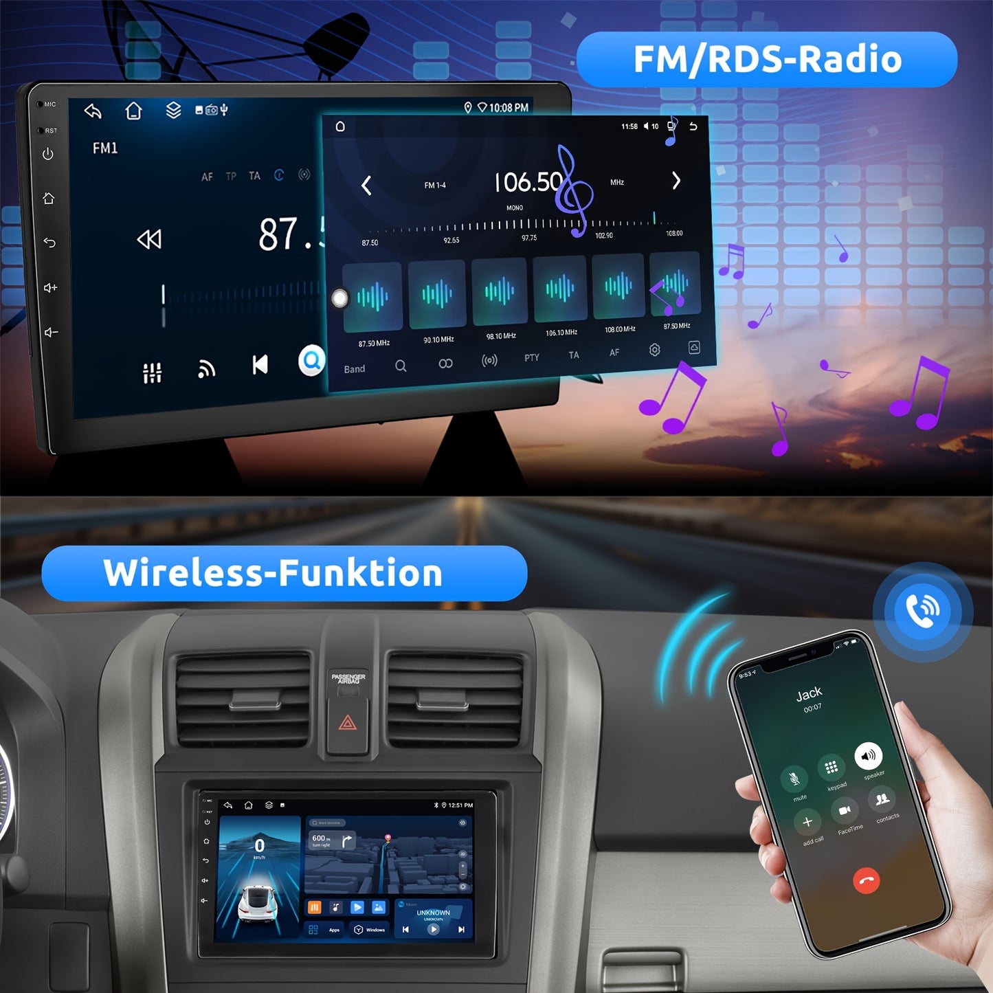 Autoradio – Carplay Autoradio – Android Auto Radio – Multimedia Radio – GPS Navi – 9 Inch Touchscreen – Android 14 – Draadloos CarPlay & Android Auto