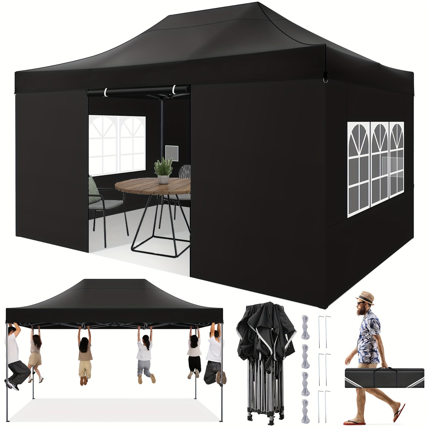 Partytent – Paviljoen – Easy Up Tent – Feesttent – Tuintent – Pop-up – 3,05x4,57 m – Verstelbare Hoogte – Aluminium Frame