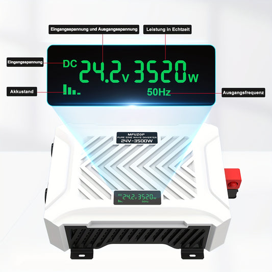 Zuivere Sinusgolf Omvormer – 3500W Power Inverter – Spanningsomzetter – DC AC Converter – 24V Naar 230V – 7000W Piekvermogen – Overbelasting Beveiliging – Compact Stevig Design