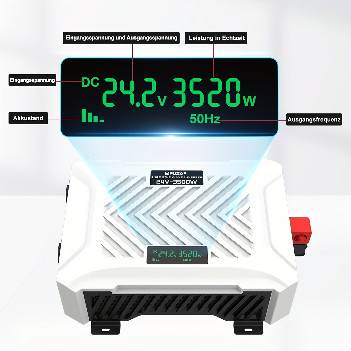 Omvormer – Spanningsomvormer – Stroomomzetter – Inverter – Converter – 3500W Zuivere Sinusgolf – 2x EU Stopcontact USB Type-C & LCD Display