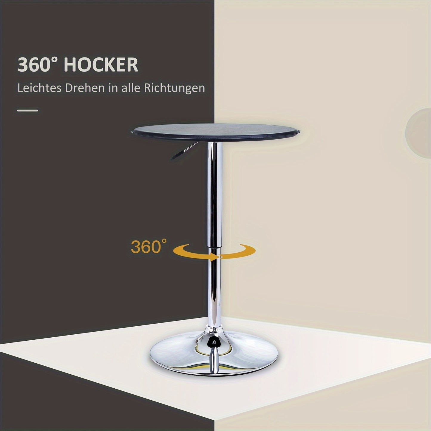 Modern Chrome-Plated Steel & Imitation Leather Bar Table - 63x67 to 93cm, Sleek Black Finish, Sturdy Base, Perfect for Dining Room, Kitchen, and Living Room, Kitchen Table, Contemporary Furniture, Elegant Design, Easy Assembl
