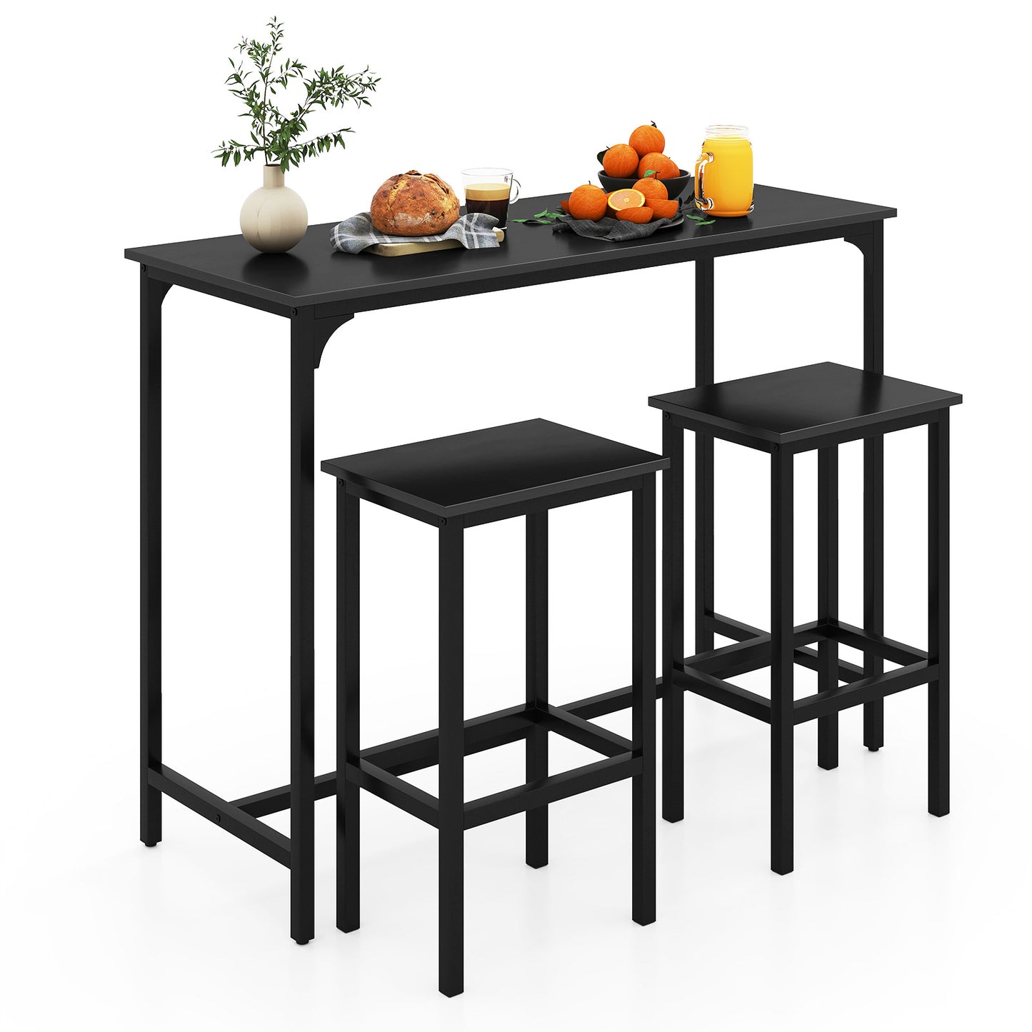 3-delige Eettafelset – Bistroset – Bartafelset – Hoog Tafelset – Industriële Keukentafelset – Stabiele Metaalconstructie – 120 x 48 cm Hoogblad