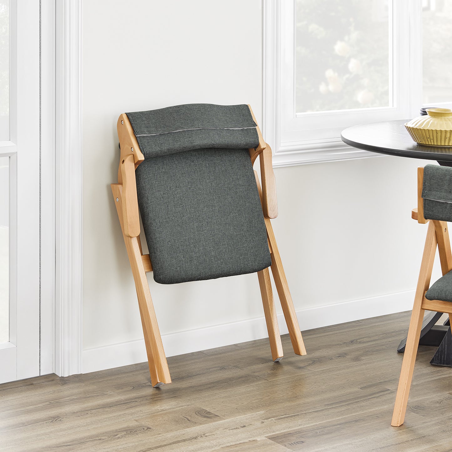 Folding Wooden Chair with Cushion – Pre-Assembled, Space-Saving Dining and Kitchen Chair, Padded Wooden Chair for Guests, Office, Balcony, Wedding, or Garden, Compact Folding Chair FST98