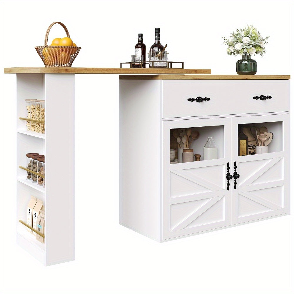 Barkast – Wijnrek – Barmeubel – Keukentrolley – Drankkast – Uitschuifbaar 138-204 cm – 360° Draaibaar Blad